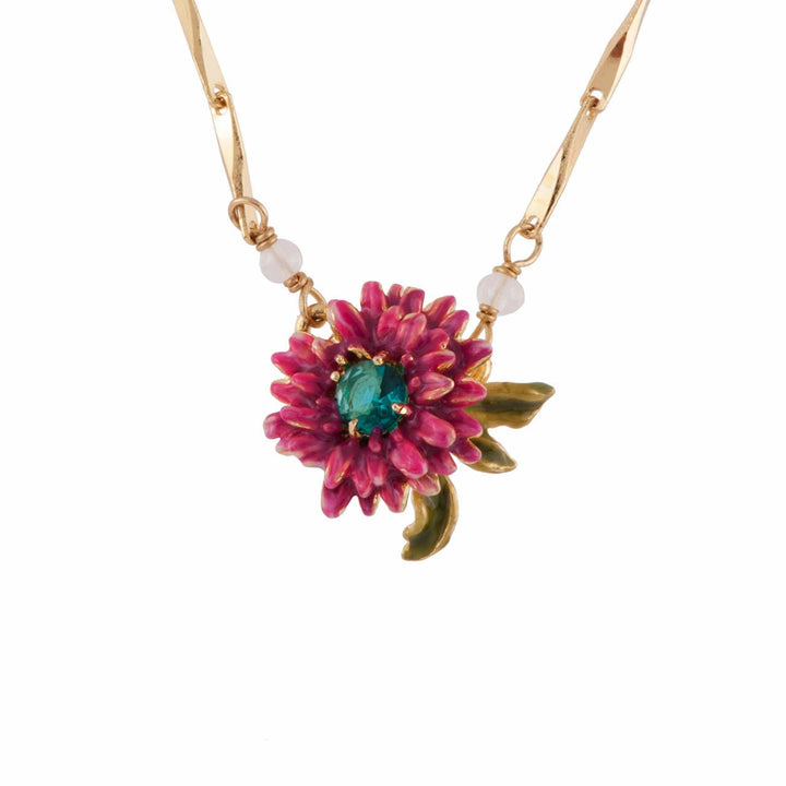 Chimera Plant Small Pink Flower With Blue Crystal Stone Necklace | AFCH3061 - Les Nereides