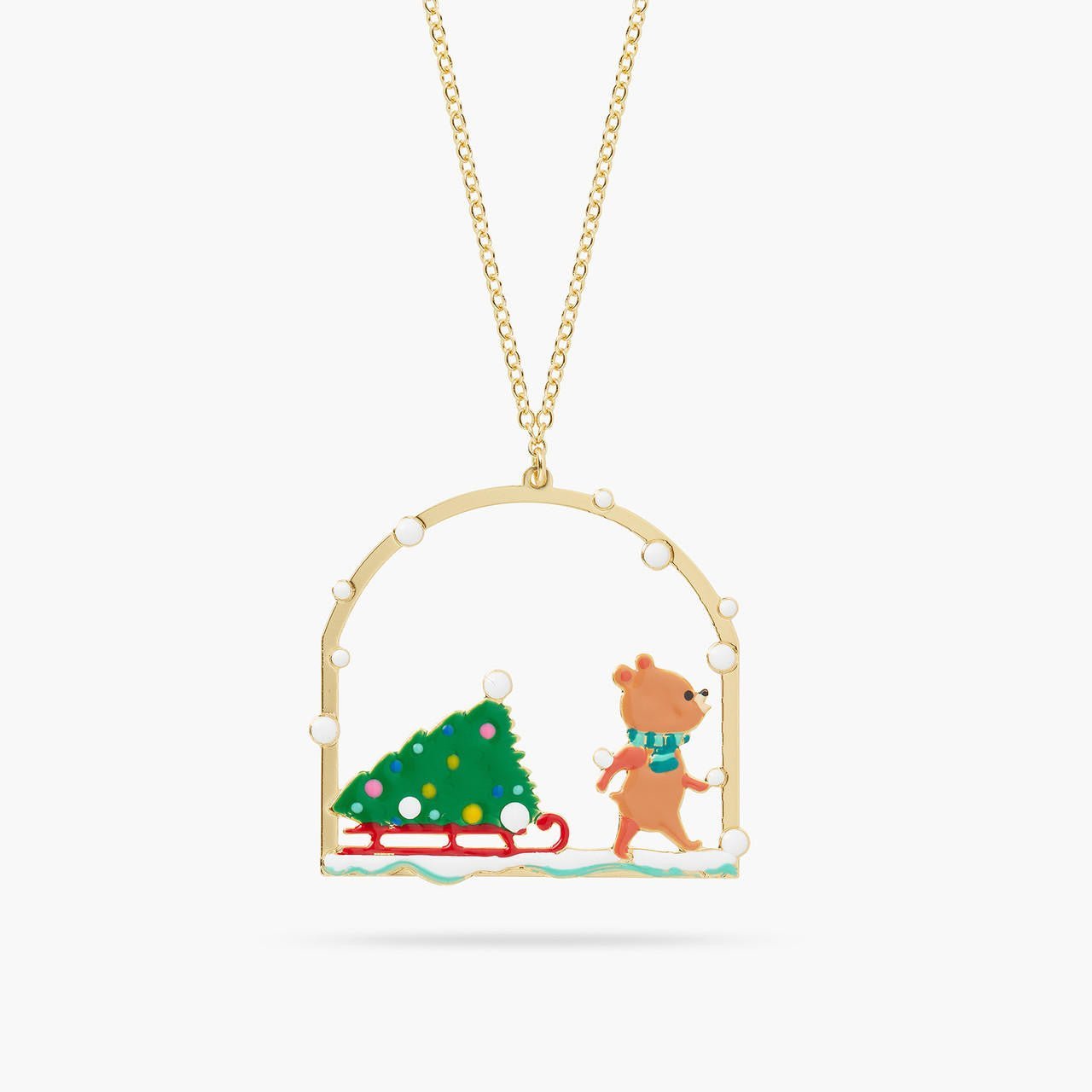 Christmas tree and cuddly bear Pendant necklace | AQSP3121 - Les Nereides