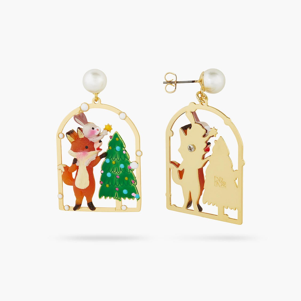 Christmas tree, rabbit and fox earrings | AQSP1181 - Les Nereides