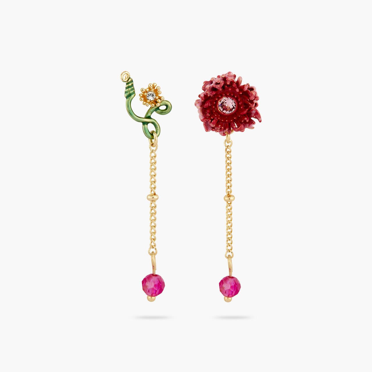 Chrysanthemum And Stem Dangling Earrings | AQBI1031 - Les Nereides