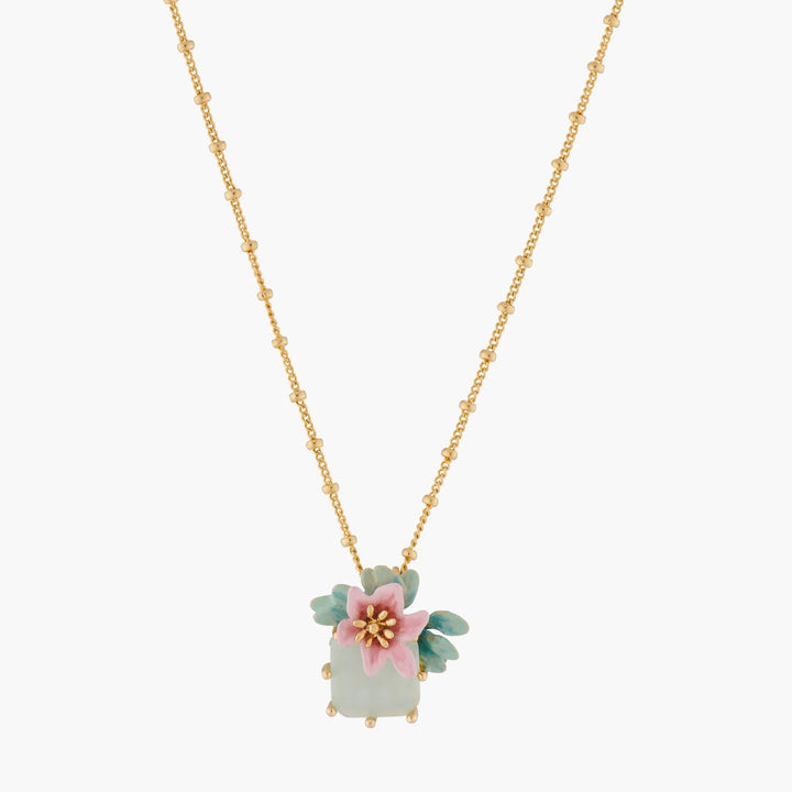 Citrus Flower And Square Stone Pendant Necklace | ALPE3081 - Les Nereides