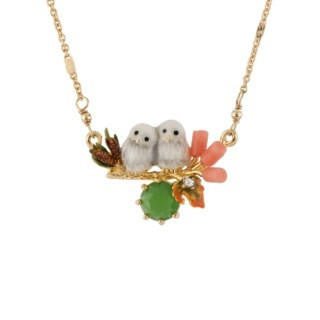 Clarte Nocturne Baby Owls & Dark Green Crystal Stone Necklace | AECN3181 - Les Nereides