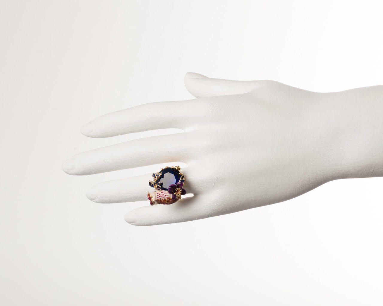 Clarte Nocturne Dark Blue Crystal Stone, Leaves & Purple Flower Rings | AECN607/11 - Les Nereides