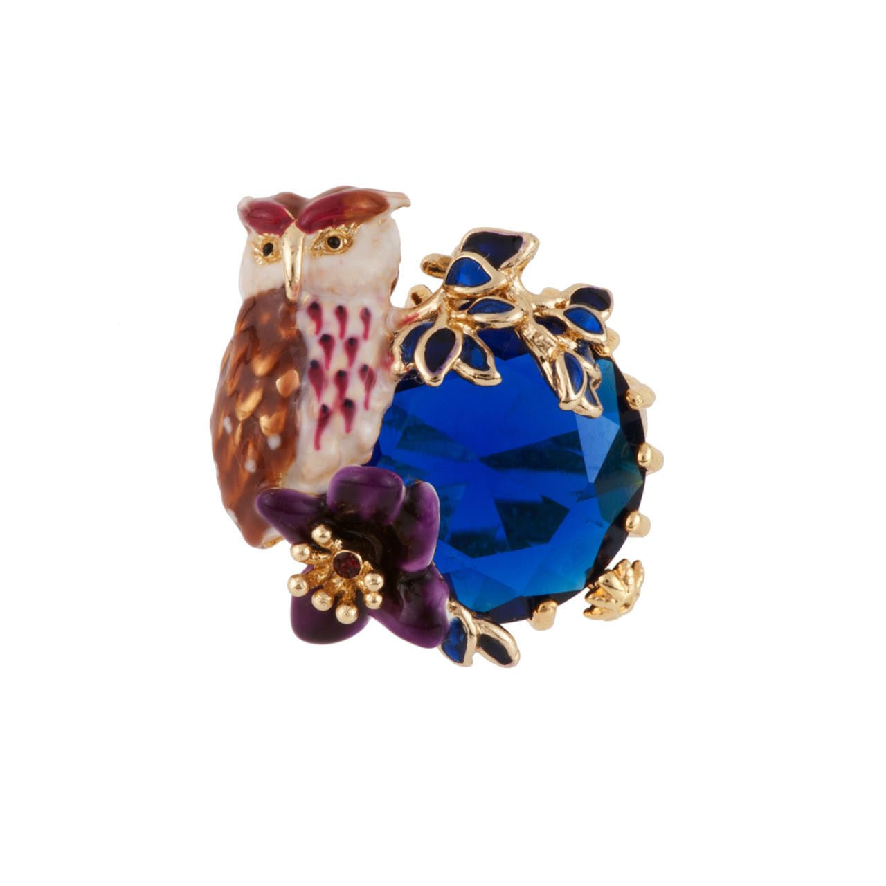 Clarte Nocturne Dark Blue Crystal Stone, Leaves & Purple Flower Rings | AECN607/11 - Les Nereides
