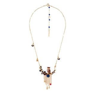 Clarte Nocturne Eagle Owl With Dark Blue Crystal Stone & Pendants Necklace | AECN3111 - Les Nereides