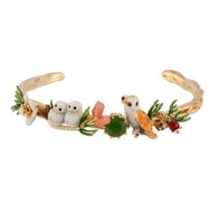 Clarte Nocturne Owl, Baby Owls, Flower And Dark Green Crystal Stone Small Bracelet | AECN206/11 - Les Nereides