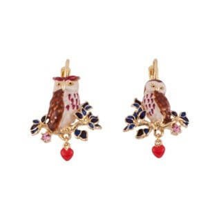 Clarte Nocturne Owl & Eagle Owl On Branches With Heart Earrings | AECN111T/1 - Les Nereides