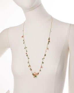 Clarte Nocturne Owl On A Branch With Dark Green Crystal Stone, Flowers And Pin Needles Necklace | AECN3081 - Les Nereides