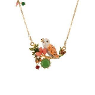 Clarte Nocturne Owl On A Branch With Faceted Crystal Necklace | AECN3041 - Les Nereides