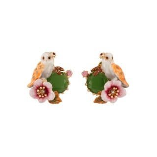 Clarte Nocturne Owl, Pink Flower & Green Faceted Crystal Earrings | AECN106T/1 - Les Nereides