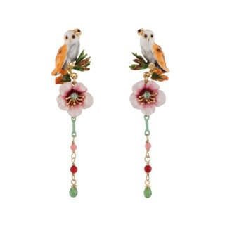 Clarte Nocturne Owl, Pink Flower & Pin Needles With Pendants Earrings | AECN104T/1 - Les Nereides