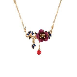 Clarte Nocturne Purple Flower With Heart Necklace | AECN3141 - Les Nereides