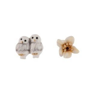 Clarte Nocturne White Flower & Baby Owls Earrings | AECN116T/1 - Les Nereides