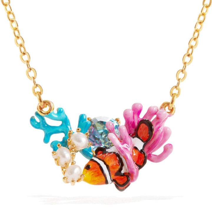 Clownfish, Anemones And Blue Crystal Necklace | AOGL3021 - Les Nereides