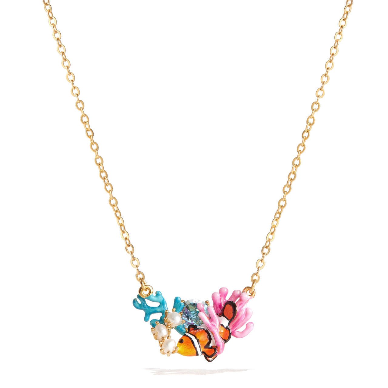 Clownfish, Anemones And Blue Crystal Necklace | AOGL3021 - Les Nereides