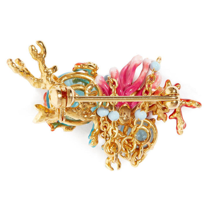 Clownfish, Anemones And Blue Faceted Crystal Stones Brooch | AOGL5011 - Les Nereides
