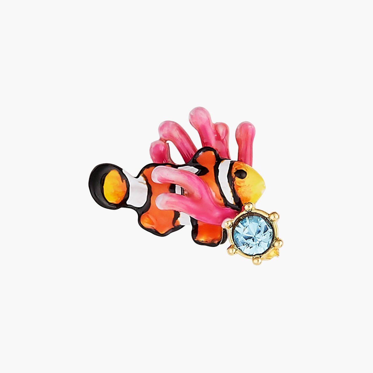 Clownfish, Pink Anemone And Light Blue Faceted Crystal Post Earrings | AOGL1011 - Les Nereides
