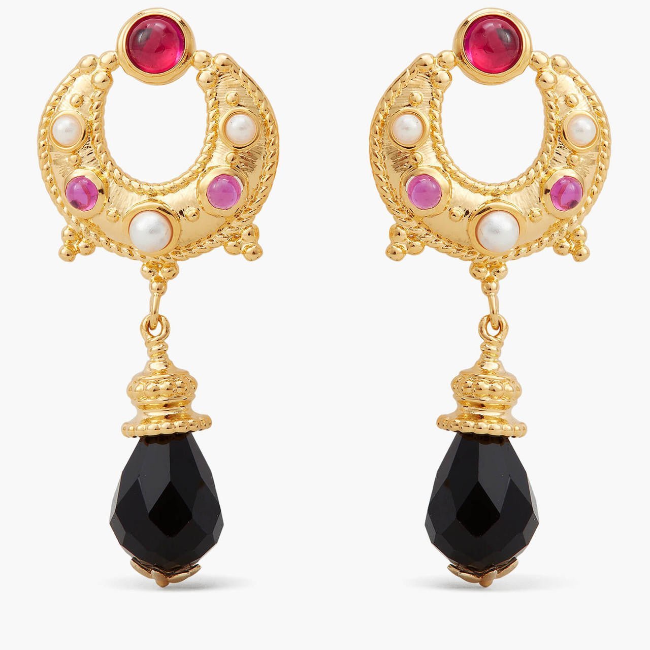Coloured Stones And Moon Dangling Earrings | APJS1051 - Les Nereides