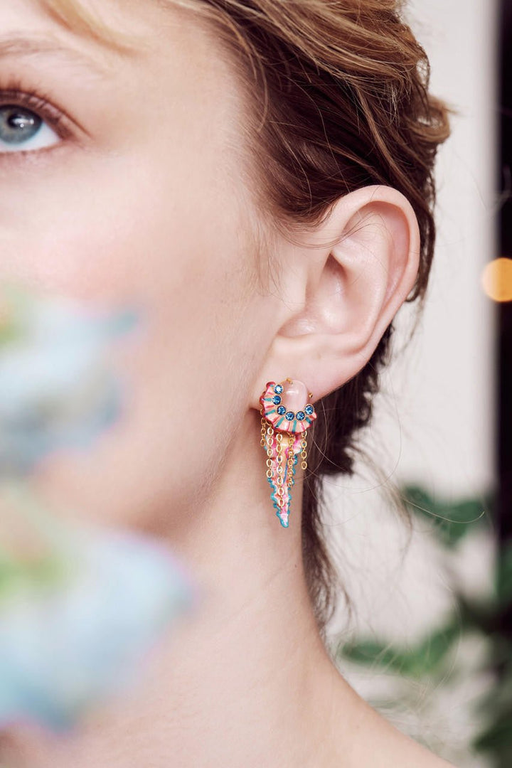 Colourful Jellyfish And Light Blue Faceted Crystals Pendant Post Earrings | AOGL1061 - Les Nereides