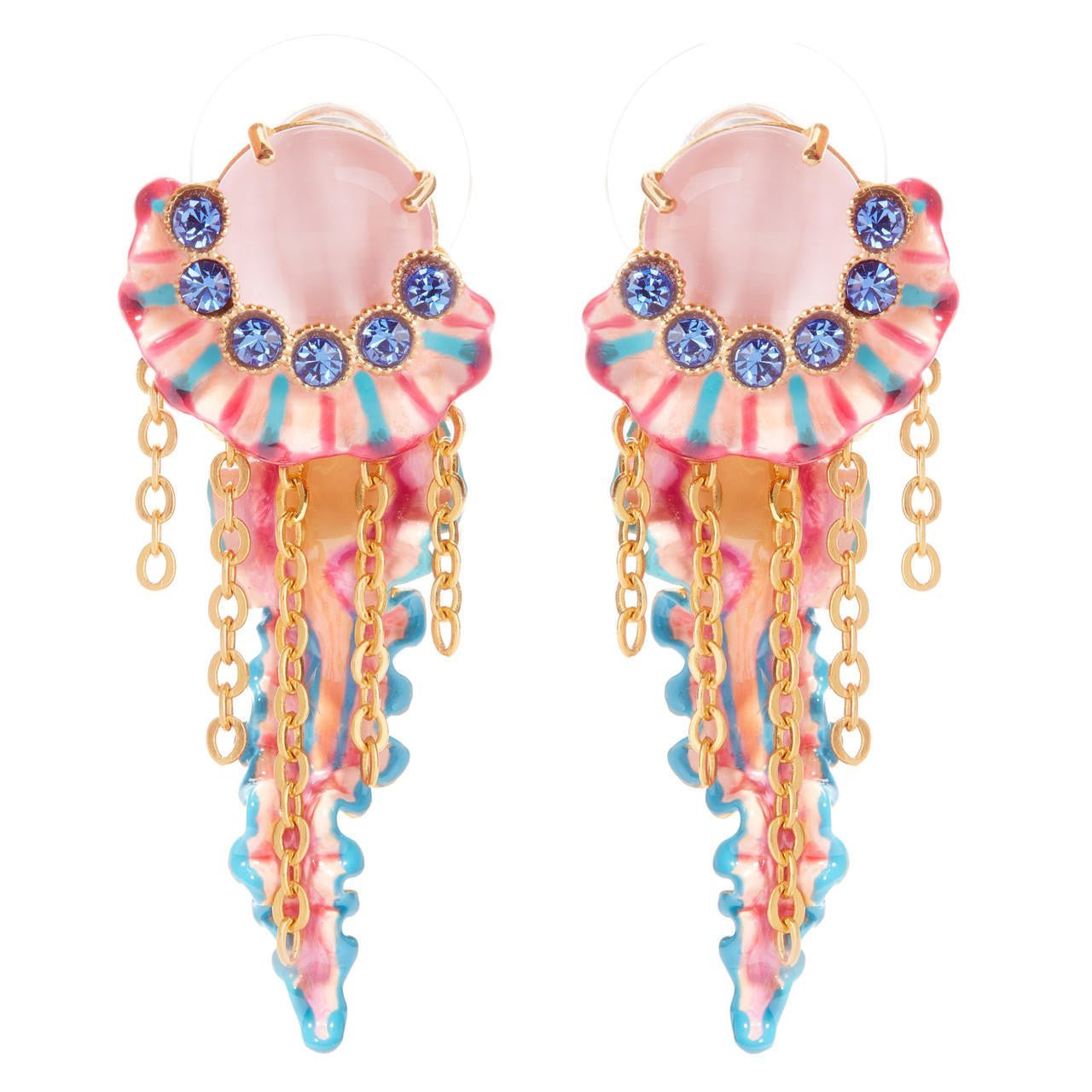 Colourful Jellyfish And Light Blue Faceted Crystals Pendant Post Earrings | AOGL1061 - Les Nereides