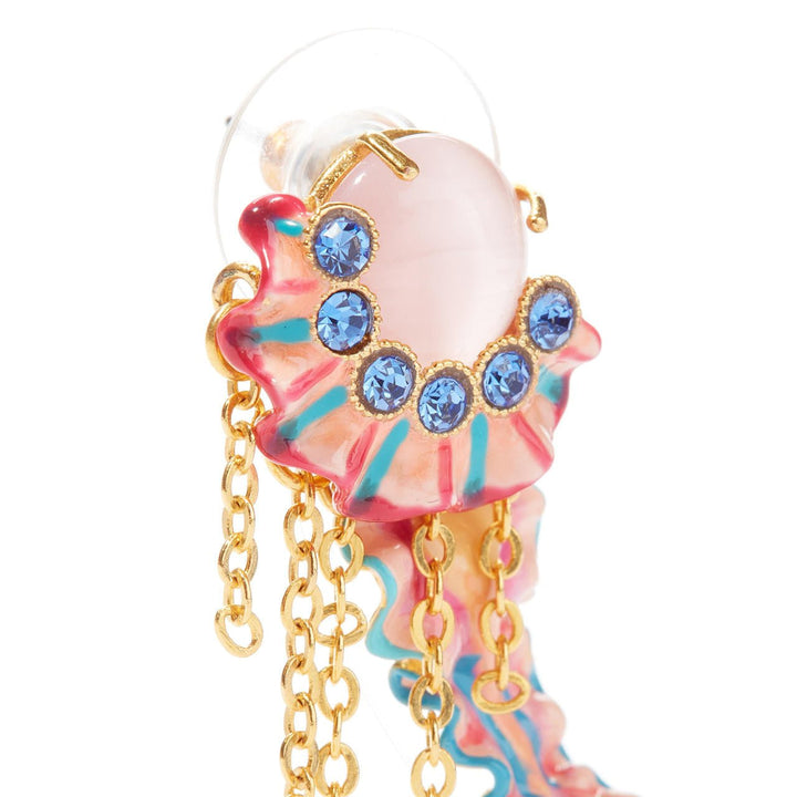 Colourful Jellyfish And Light Blue Faceted Crystals Pendant Post Earrings | AOGL1061 - Les Nereides