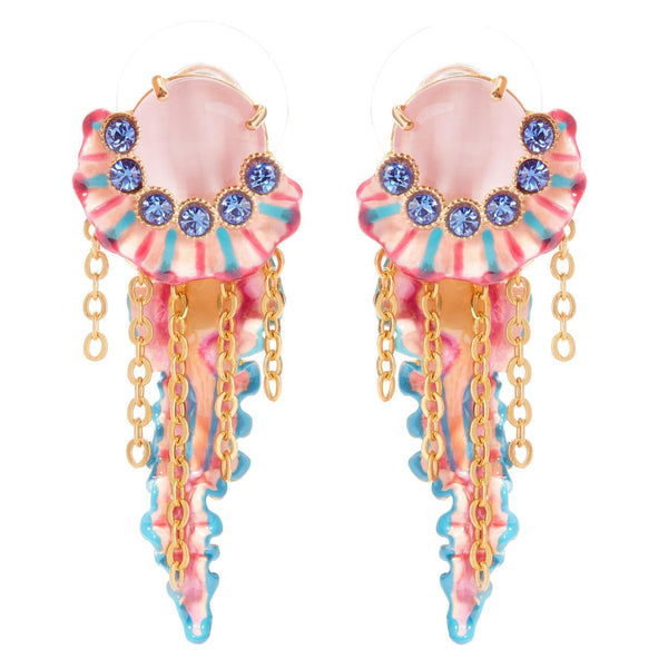 Colourful Jellyfish And Light Blue Faceted Crystals Pendant Post Earrings | AOGL1061 - Les Nereides