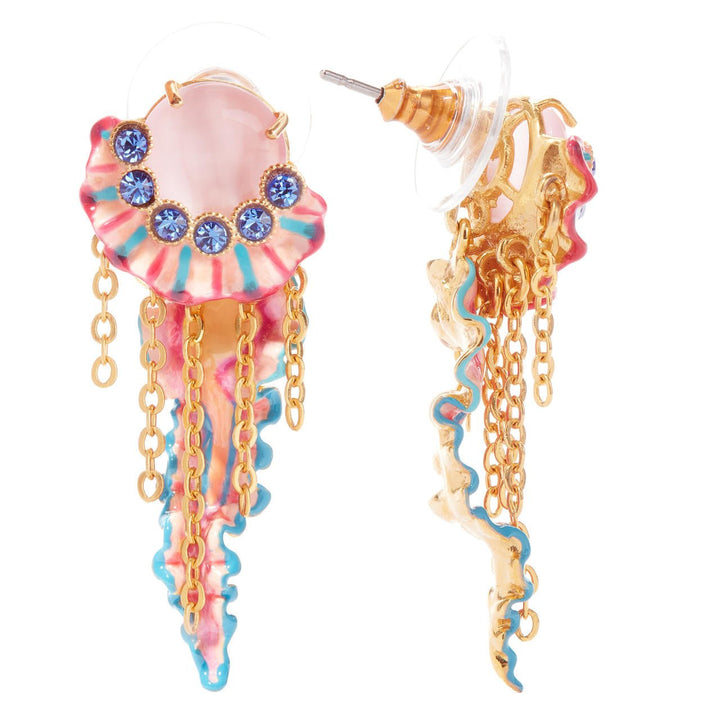 Colourful Jellyfish And Light Blue Faceted Crystals Pendant Post Earrings | AOGL1061 - Les Nereides