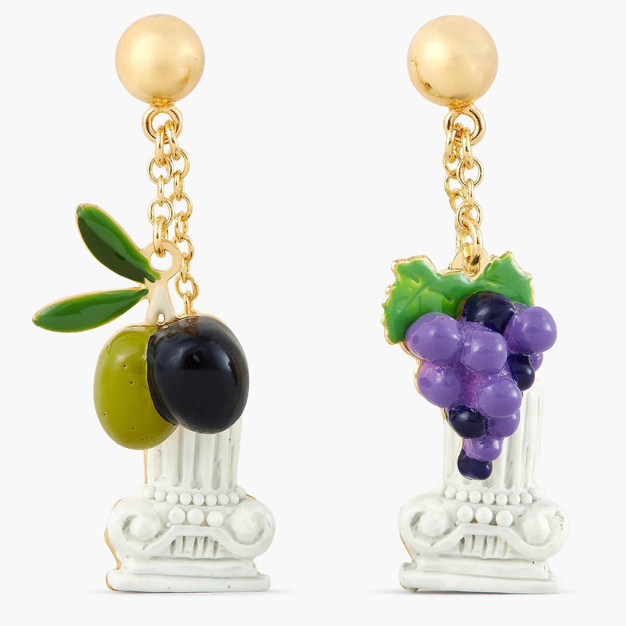 Column, Grapes And Olive Post Earrings | APPD1081 - Les Nereides