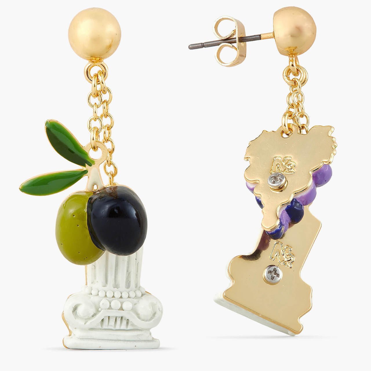 Column, Grapes And Olive Post Earrings | APPD1081 - Les Nereides