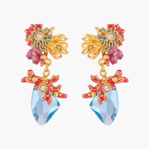 Coral And Blue Lagoon Crystal Earrings | ALPC1041 - Les Nereides