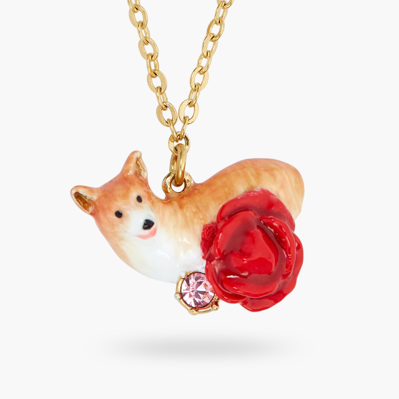 Corgi And Red Rose Pendant Necklace | ASLA3021 - Les Nereides