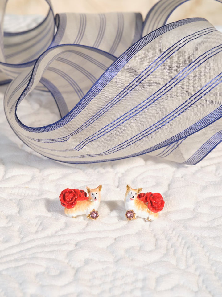 Corgi And Red Roses Earrings | ASLA1011 - Les Nereides