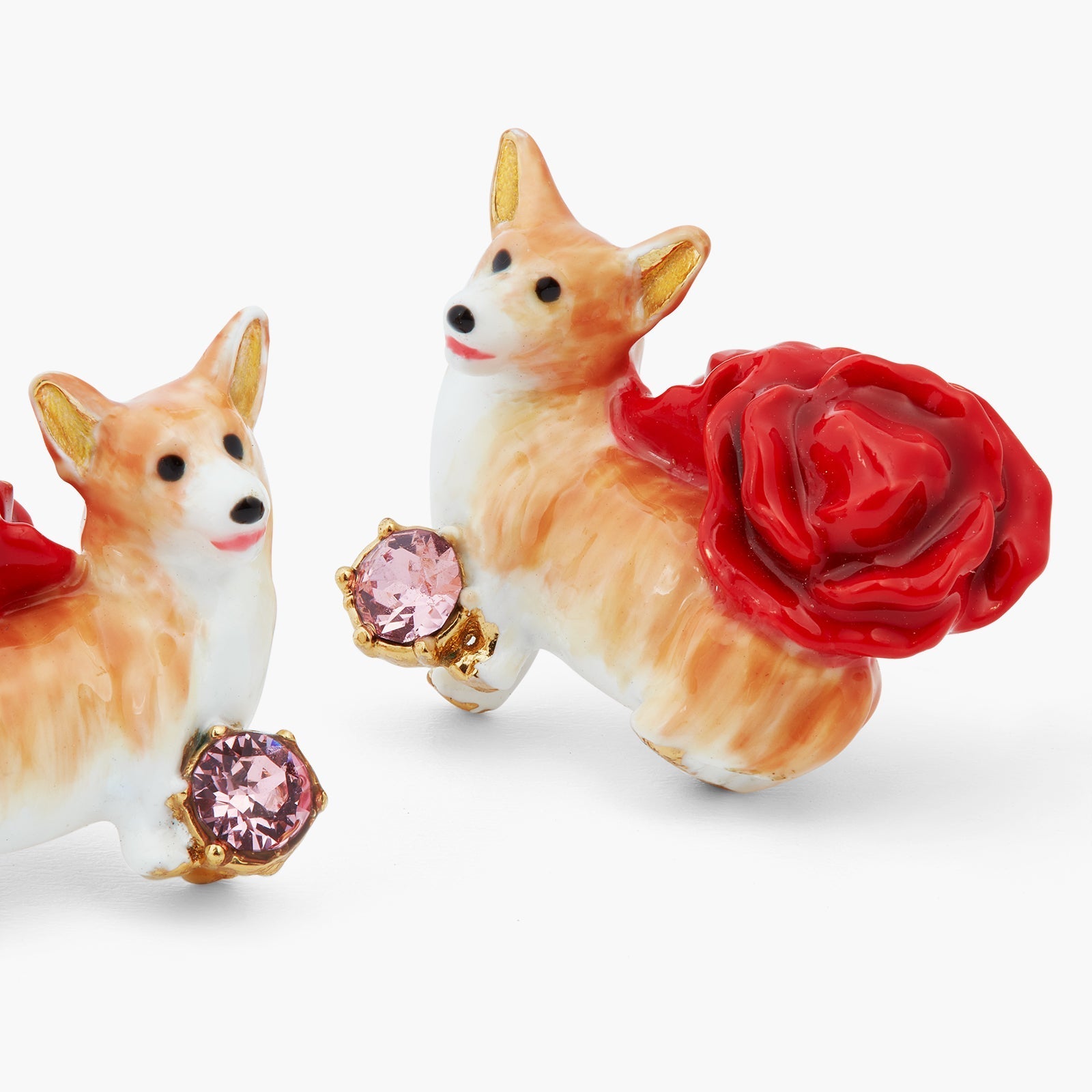 Corgi And Red Roses Earrings | ASLA1011 - Les Nereides