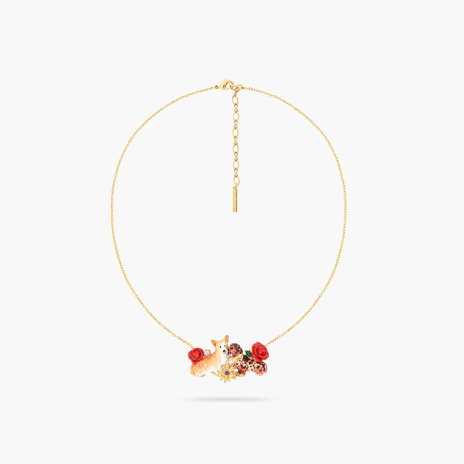 Corgi, Dachshund And Flower Statement Necklace | ASLA3011 - Les Nereides