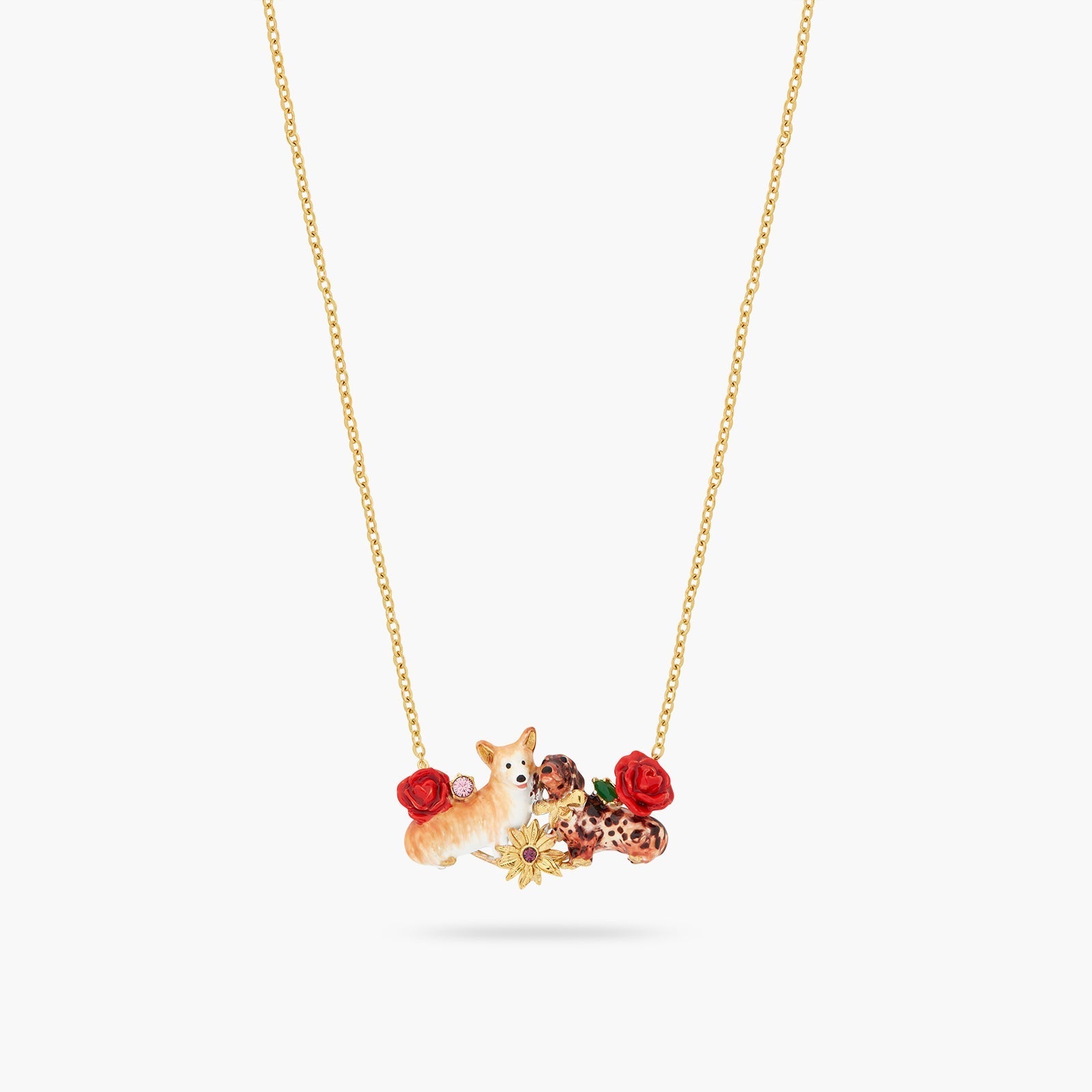 Corgi, Dachshund And Flower Statement Necklace | ASLA3011 - Les Nereides