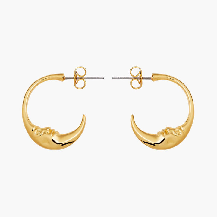 Crescent Moon Face Earrings | AOMI1031 - Les Nereides