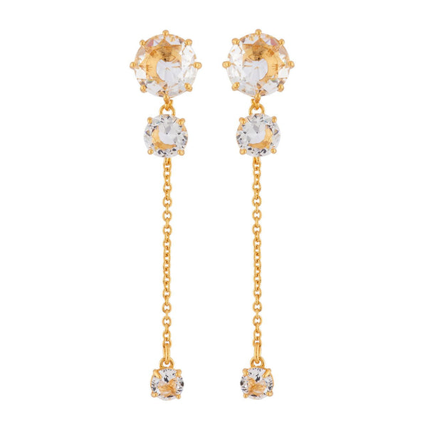 Crystal 3 Stones And Chain La Diamantine Earrings | AILD1412 - Les Nereides
