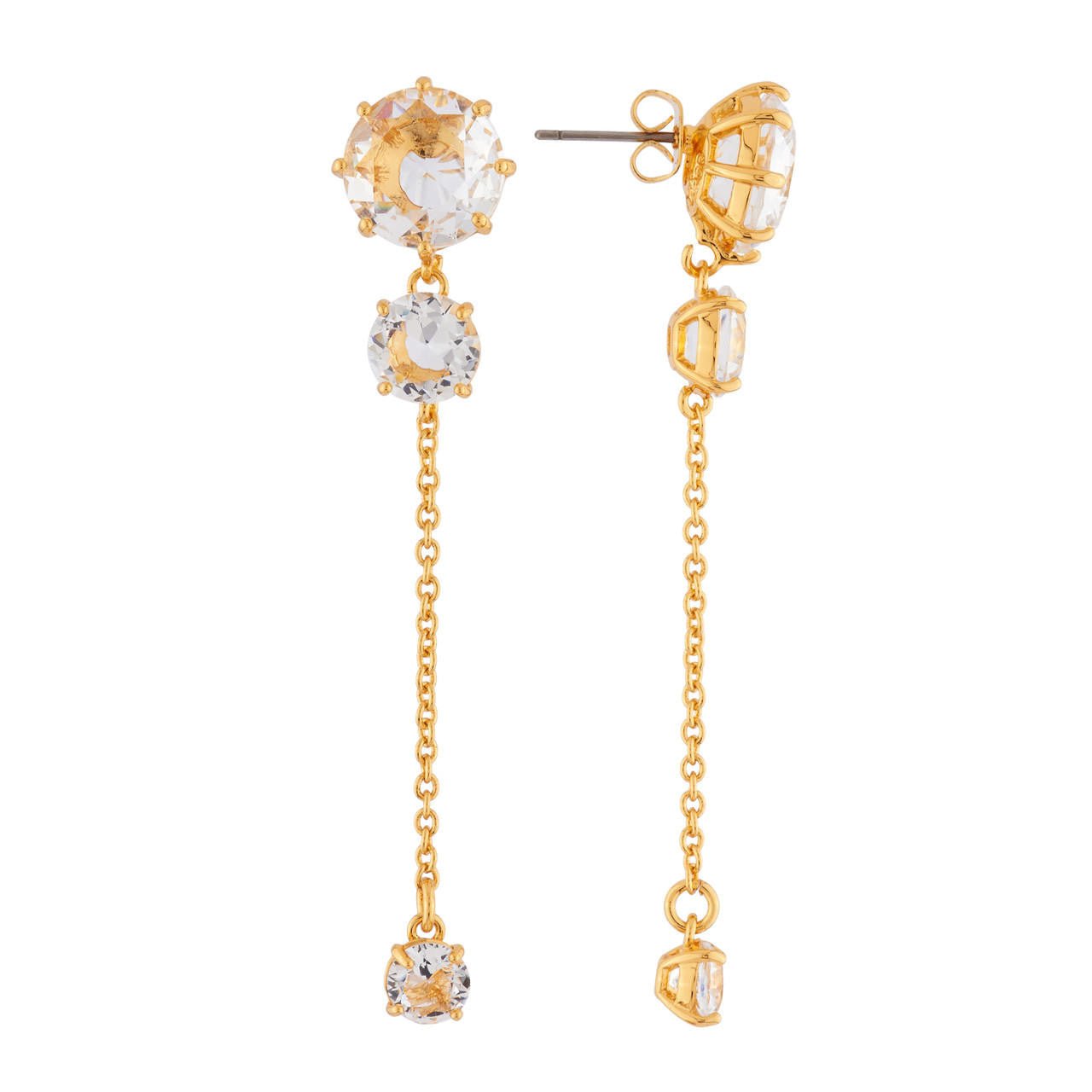 Crystal 3 Stones And Chain La Diamantine Earrings | AILD1412 - Les Nereides