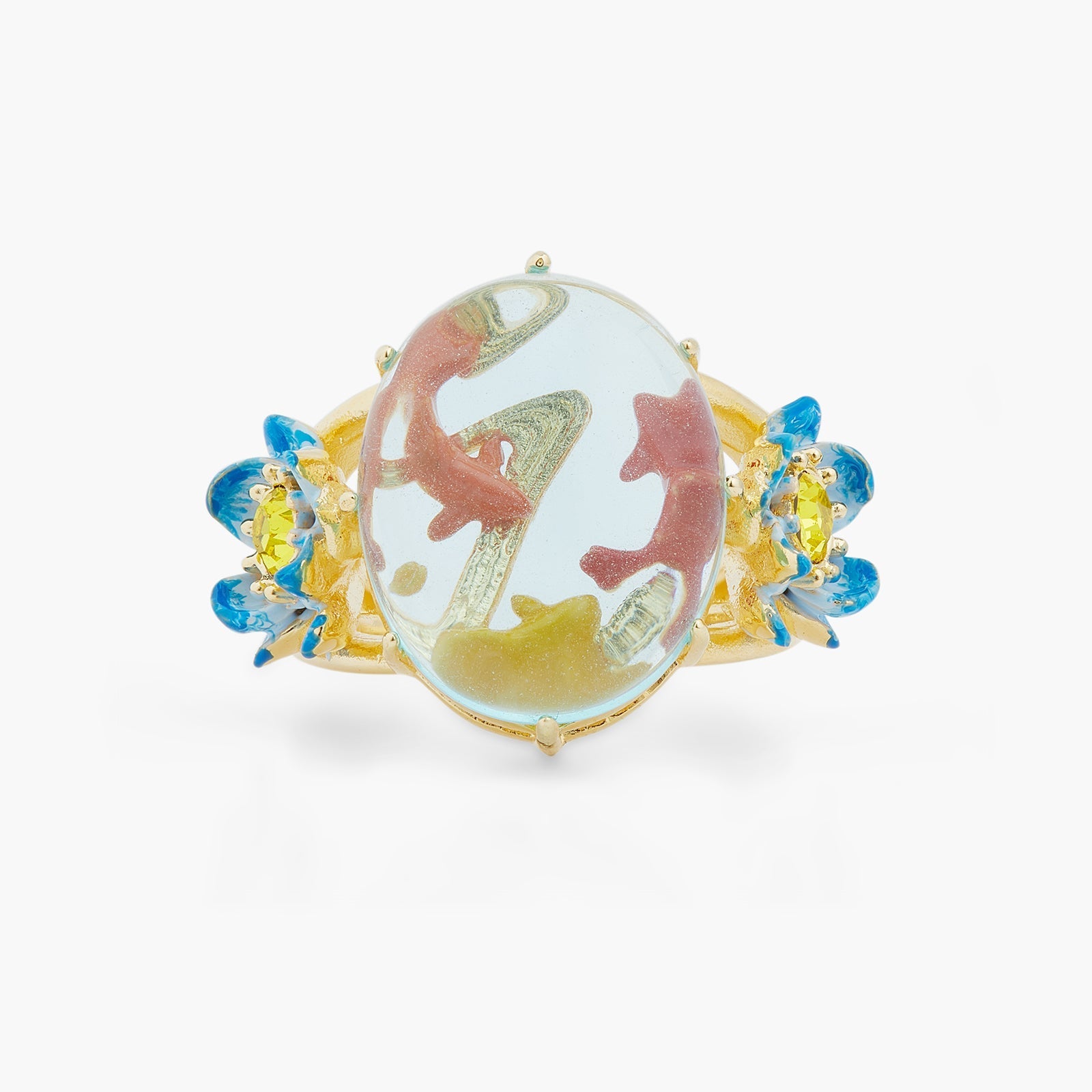 Crystal oval, koi fish and blue lotus cocktail ring | ASOS6041 - Les Nereides