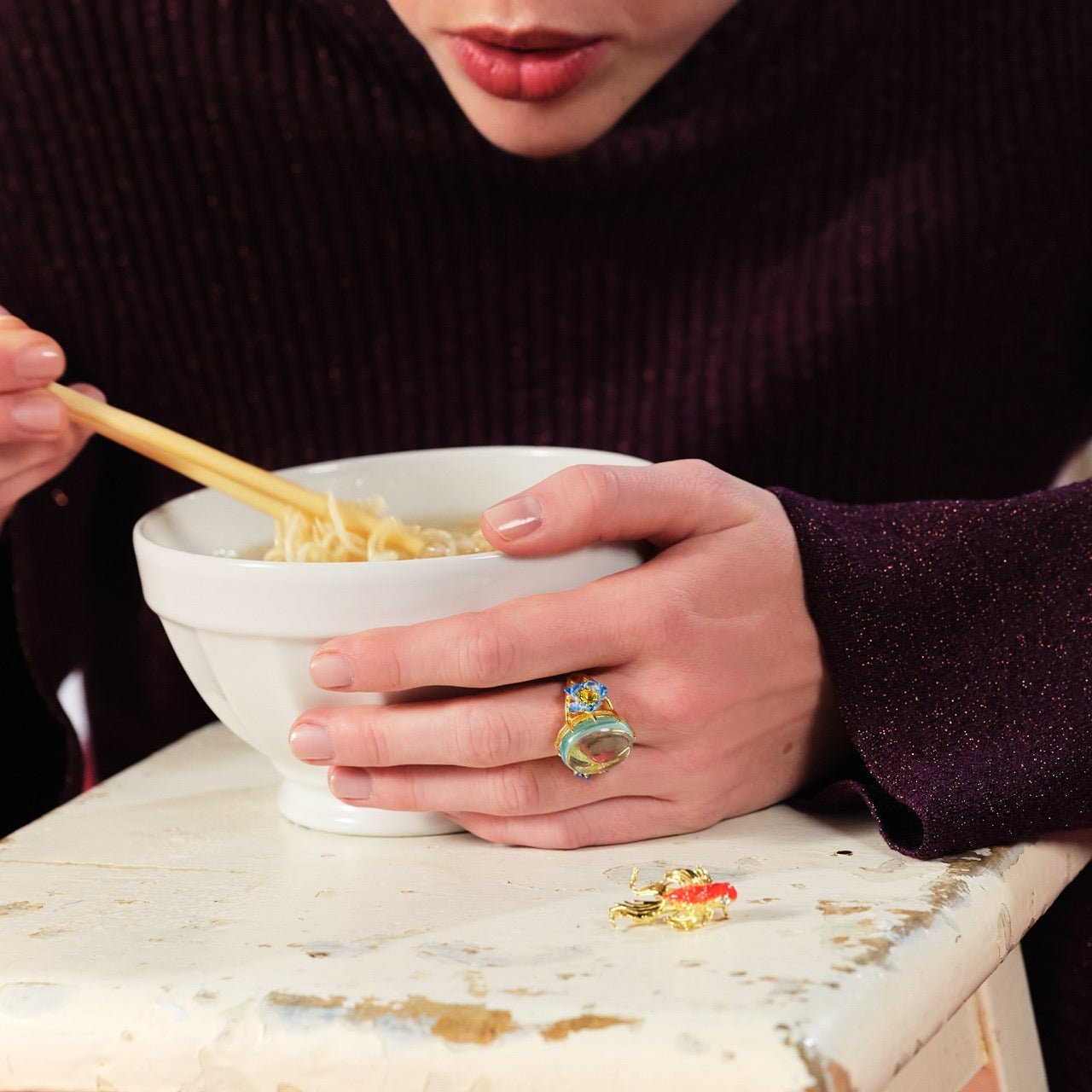 Crystal oval, koi fish and blue lotus cocktail ring | ASOS6041 - Les Nereides