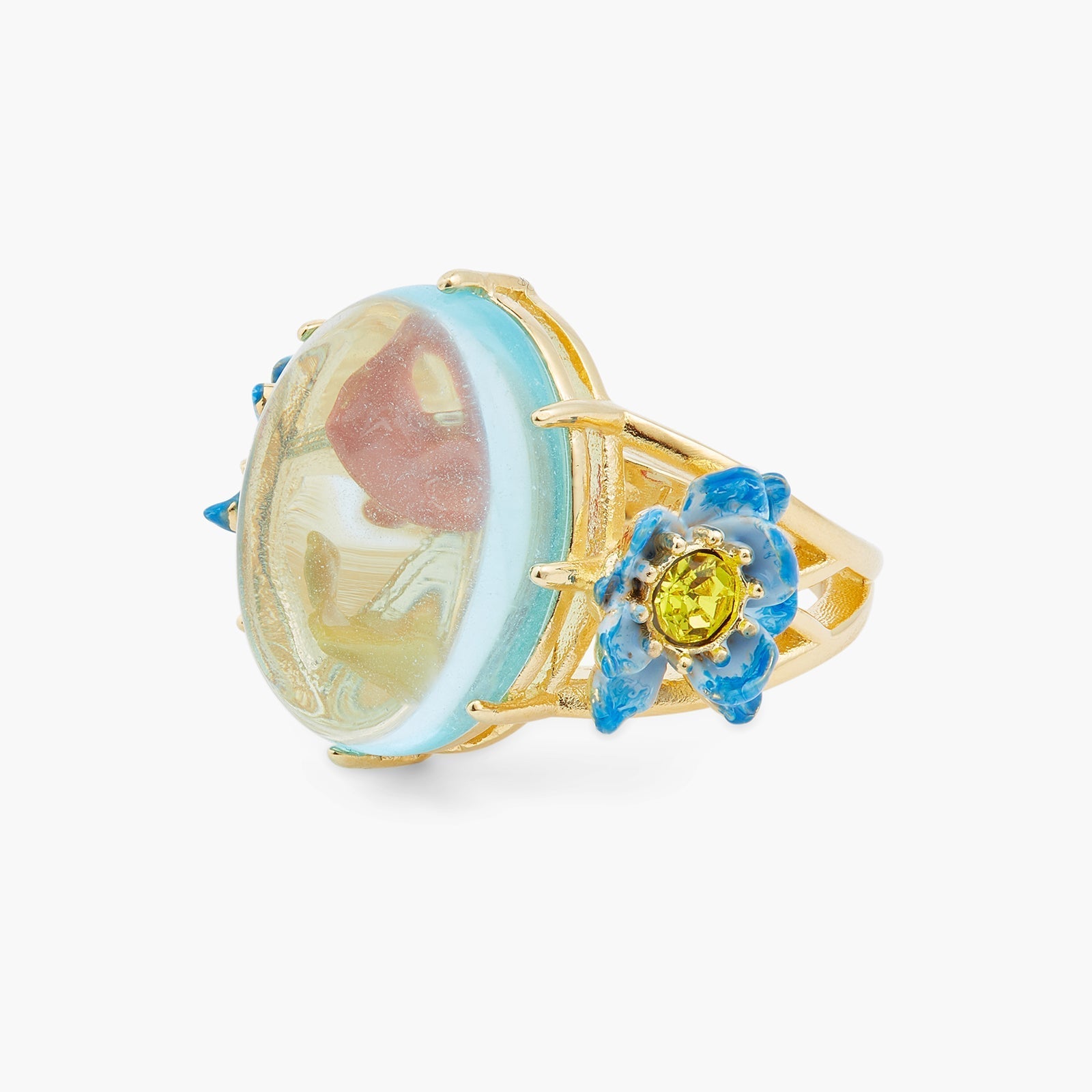 Crystal oval, koi fish and blue lotus cocktail ring | ASOS6041 - Les Nereides