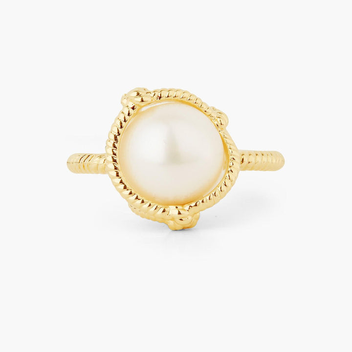 Cultured Pearl And Rope Solitaire Ring | AQMP6011 - Les Nereides