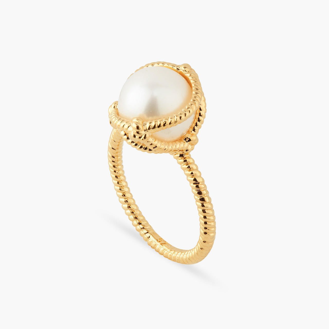 Cultured Pearl And Rope Solitaire Ring | AQMP6011 - Les Nereides