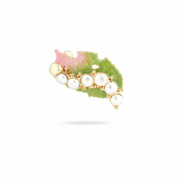 Cultured pearl and rosebush leaf brooch | ASRF5021 - Les Nereides
