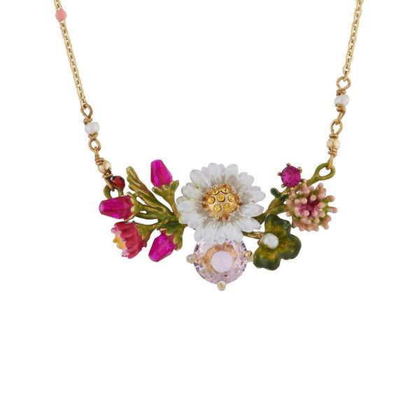 Daisy On A Flower Branch And Faceted Crystal Necklace | AIPR3031 - Les Nereides