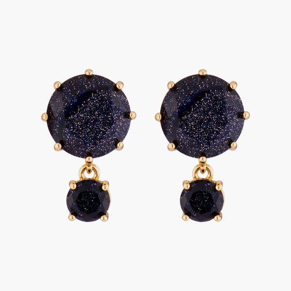 Deep Sparkling Blue 2 Round Stones La Diamantine Earrings | AMLD126C/1 - Les Nereides