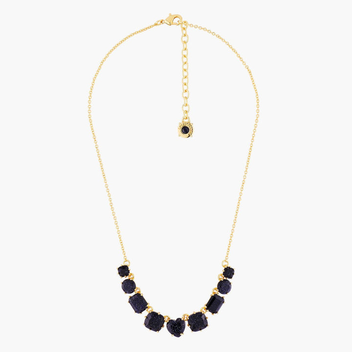 Deep Sparkling Blue 9 Stones La Diamantine Thin Necklace | AMLD3181 - Les Nereides