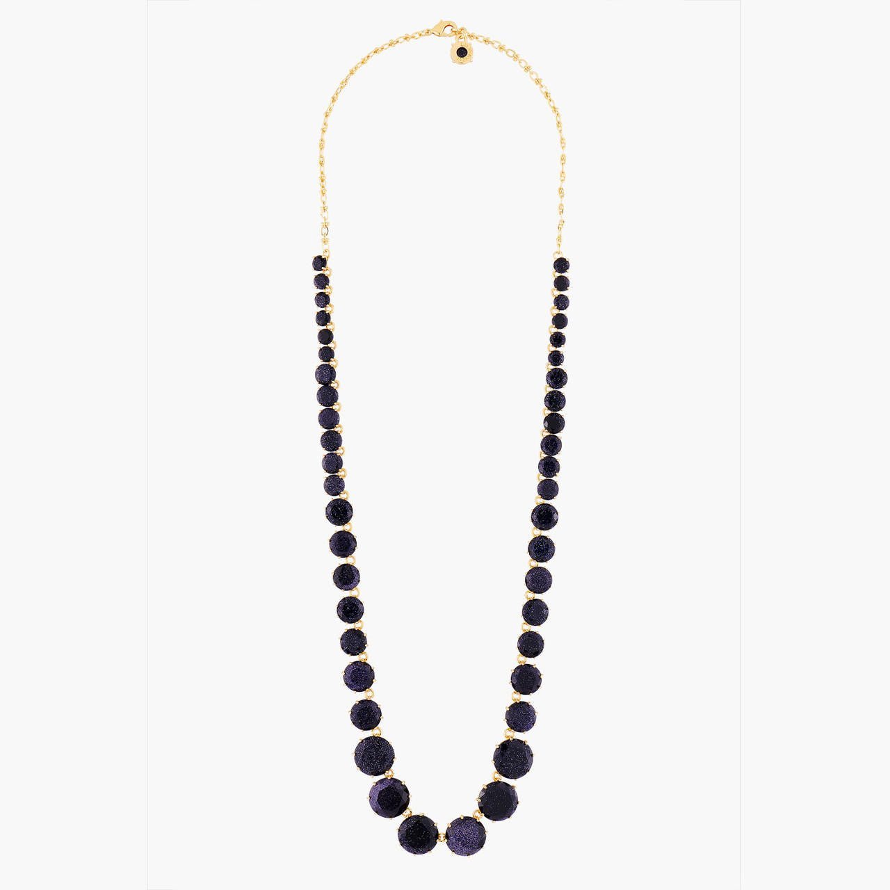 Deep Sparkling Blue Round Stones And Chain La Diamantine Long Necklace | AMLD3511 - Les Nereides