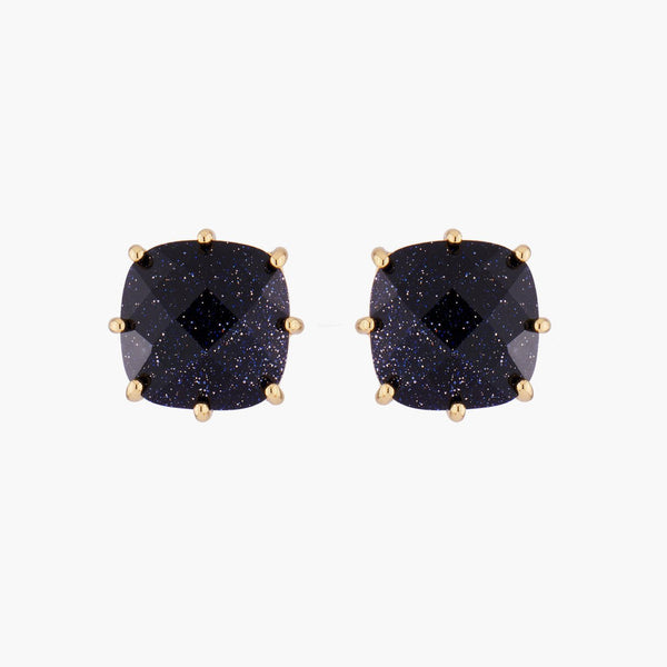 Deep Sparkling Blue Square Stone La Diamantine Earrings | AMLD101C/1 - Les Nereides