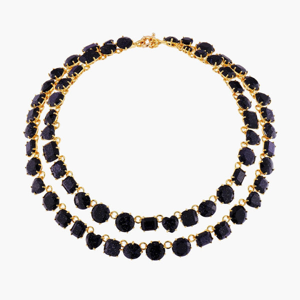 Deep Sparkling Blue Two Row La Diamantine Luxurious Necklace | AMLD3551 - Les Nereides